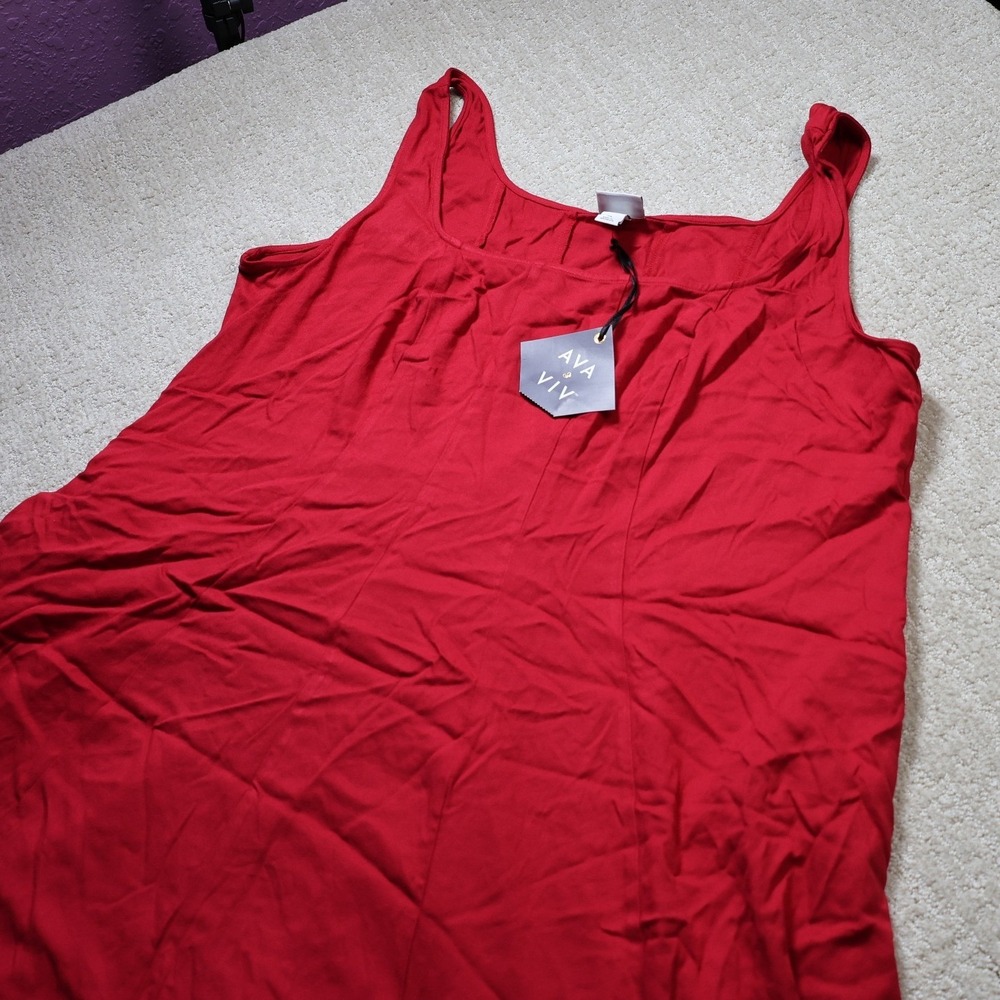 Ava & Viv Womens Plus Size 26 Red Square Neck Ruffle Hem Midi Dress NWT